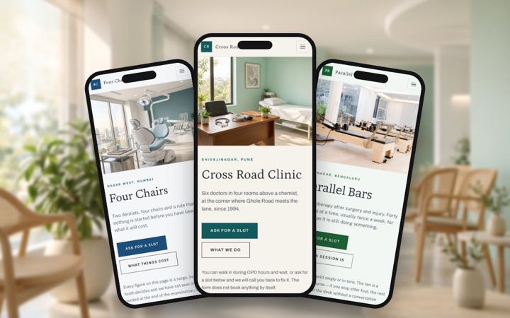 Three clinics & health designs shown as phone apps