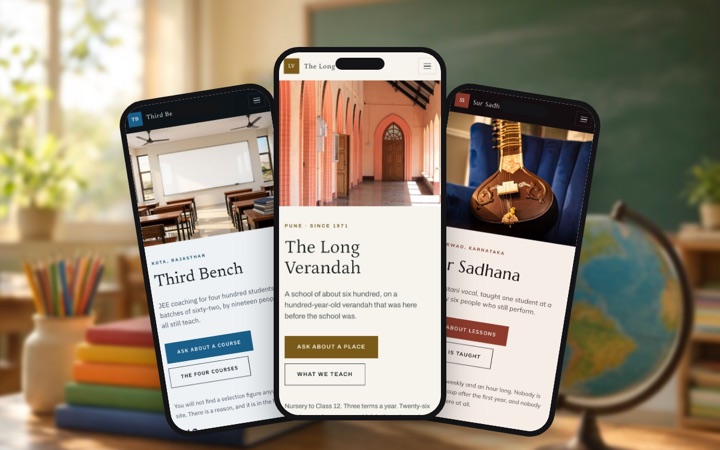 Three education & coaching designs shown as phone apps