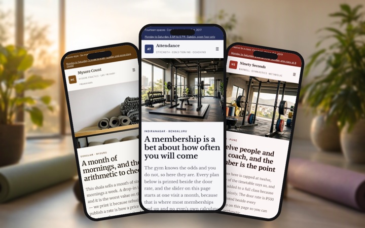 Three fitness & wellbeing designs shown as phone apps