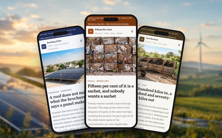 Three green & environmental designs shown as phone apps